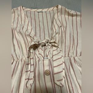 Zara Basic Z1975 Denim Collection Mid-Length XS Stripped Beige Pocket Dress